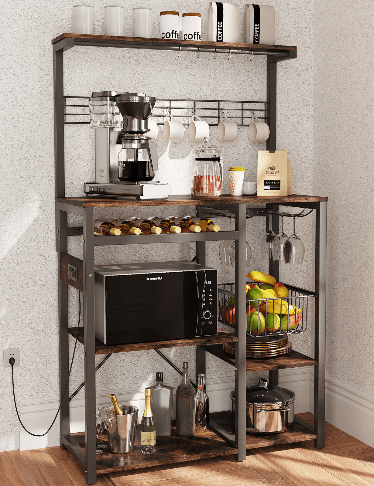 Pantry Cart Microwave Stand with Storage, Behost 60"Coffee Bar Station Kitchen Island Baker Rack for Kitchen, Vintage Brown