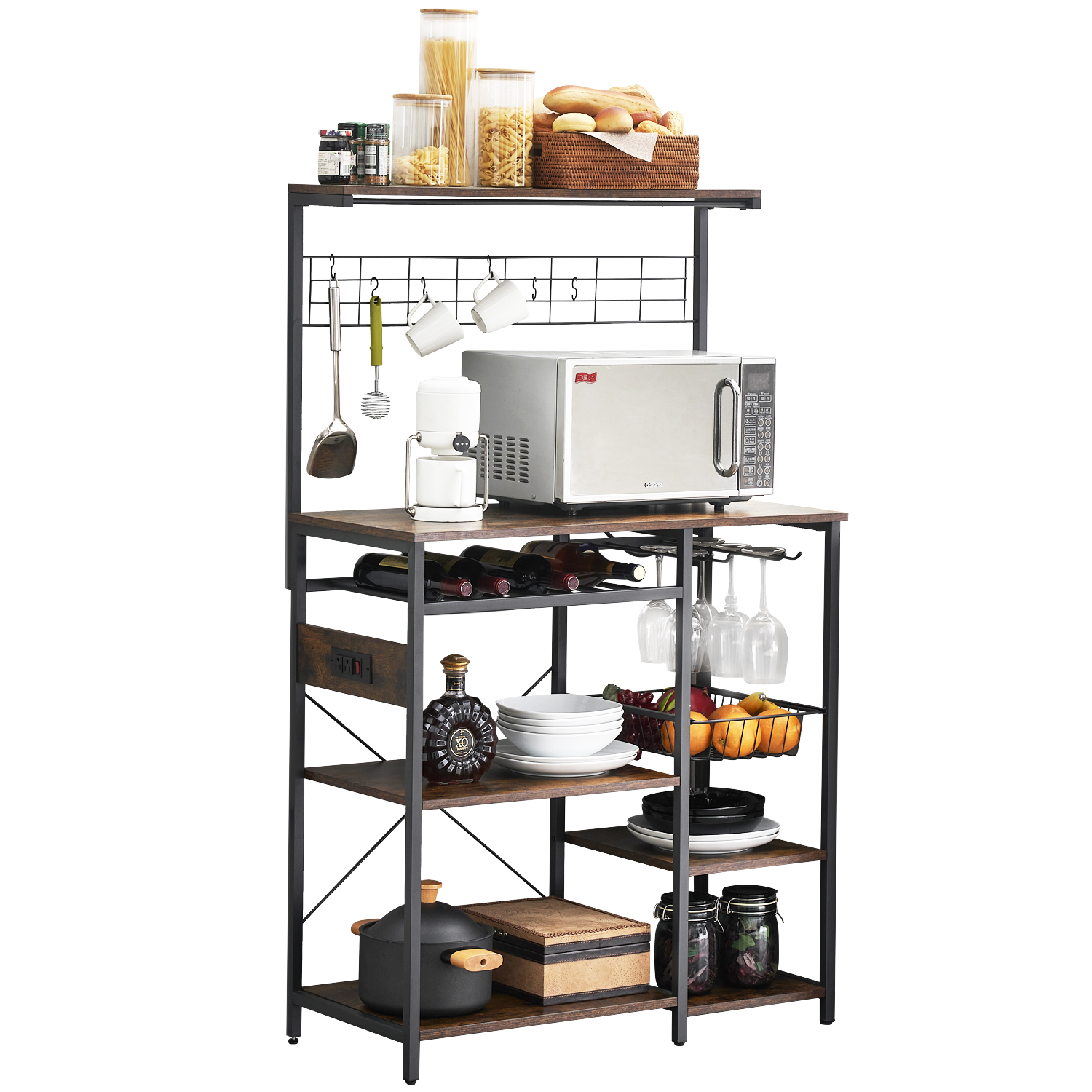 Pantry Cart Microwave Stand with Storage, Behost 60"Coffee Bar Station