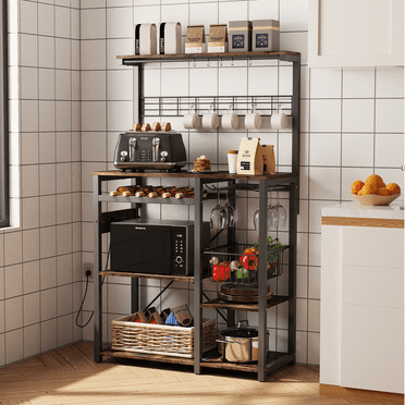 Pantry Cart Microwave Stand with Storage, Behost 60"Coffee Bar Station Kitchen Island Baker Rack for Kitchen, Vintage Brown