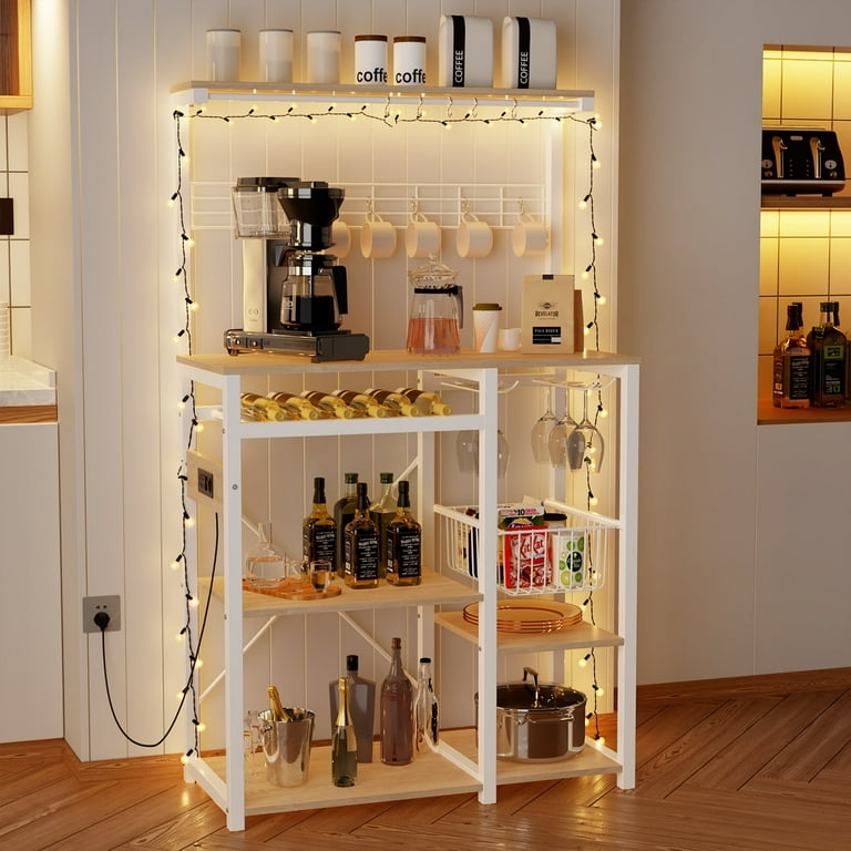 Pantry Cart Microwave Stand with Storage Behost 60 Coffee Bar Station Kitchen Island Baker Rack for Kitchen White