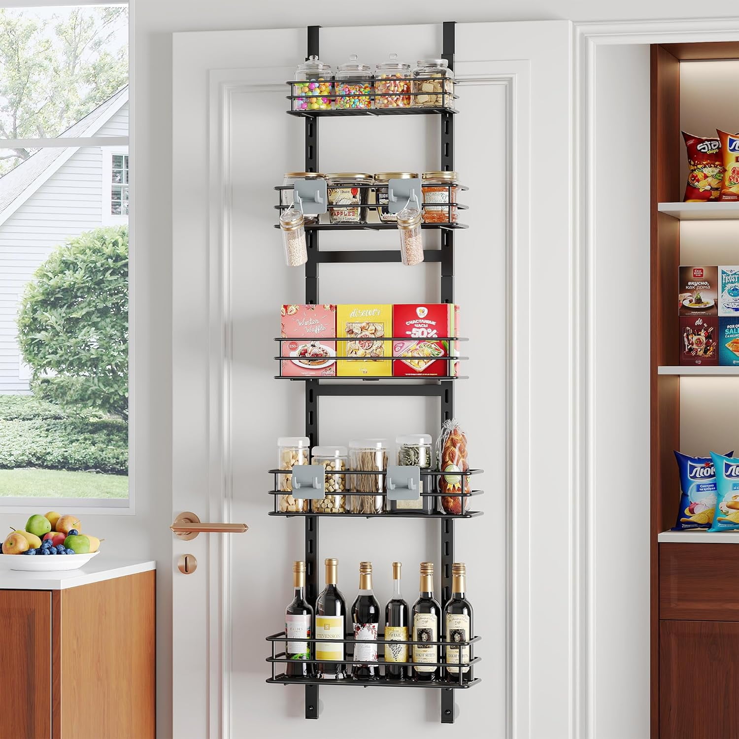 Pantry Door Organizer Adjustable Over The Door Metal Organizer Narrow Storage Shelves Over Door Spice Rack Hanging Pantry Shelves Kitchen Organizers and Storage White Walmart