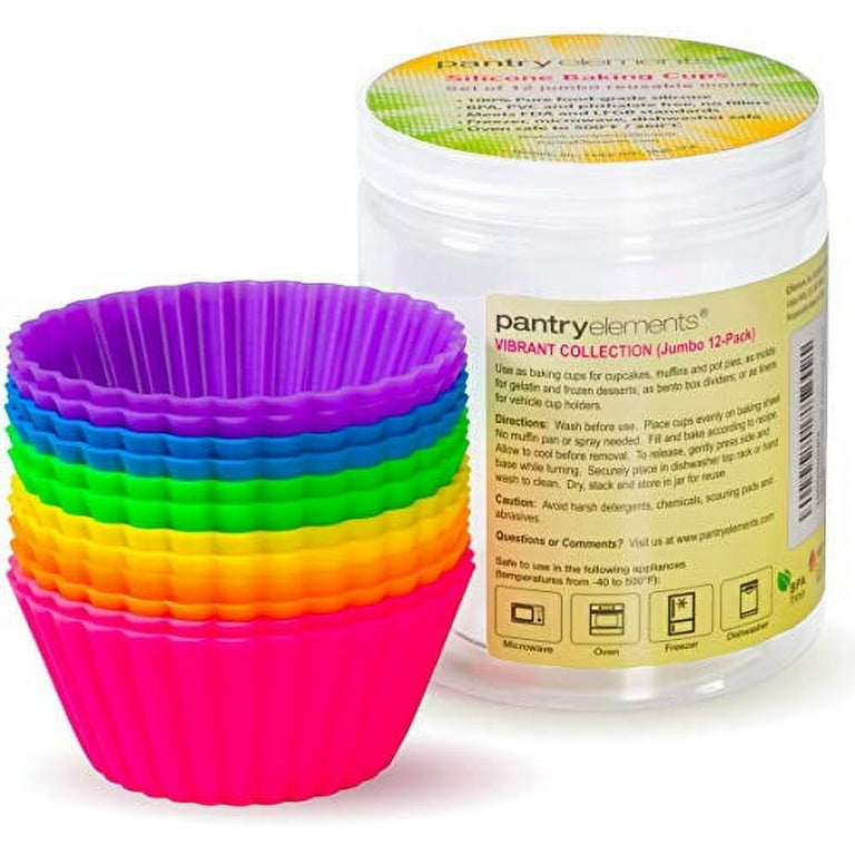 Pantry Elements Jumbo Silicone Muffin Cups - 12 Large 3-5/8 inch Baking  Liners with Bonus Screw Top Storage Jar