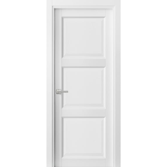 Pantry Kitchen 3-Panels Door with Hardware | Lucia 2661 White Silk | Single Panel Frame Trims | Bathroom Bedroom Sturdy Doors -28" x 84"