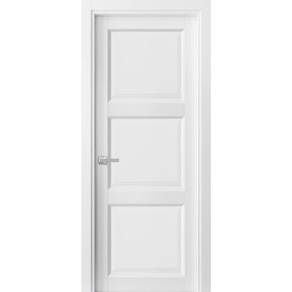Pantry Kitchen 3-Panels Pre-Hung Door with Hardware | Lucia 2661 White Silk | Single Panel Frame Trims | Bathroom Bedroom Sturdy Doors -28" x 80"