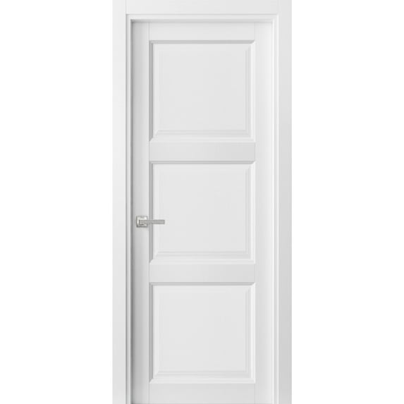 Pantry Kitchen 3-Panels Pre-Hung Door with Hardware | Lucia 2661 White Silk | Single Panel Frame Trims | Bathroom Bedroom Sturdy Doors -36" x 84"