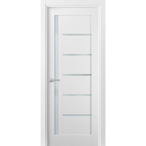 Pantry Kitchen Lite Door 18 x 80 with Hardware | Quadro 4088 White Silk with Frosted Opaque Glass | Single Panel Frame Trims | Bathroom Bedroom Sturdy Doors