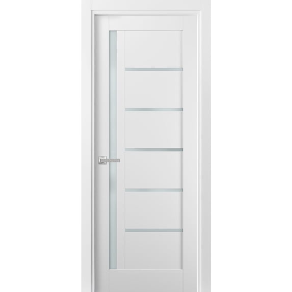 Pantry Kitchen Lite Door 18 x 96 with Hardware | Quadro 4088 White Silk with Frosted Opaque Glass | Single Panel Frame Trims | Bathroom Bedroom Sturdy Doors