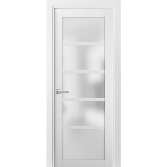Pantry Kitchen Lite Door 24 x 80 with Hardware | Quadro 4002 White Silk with Frosted Opaque Glass | Single Panel Frame Trims | Bathroom Bedroom Sturdy Doors