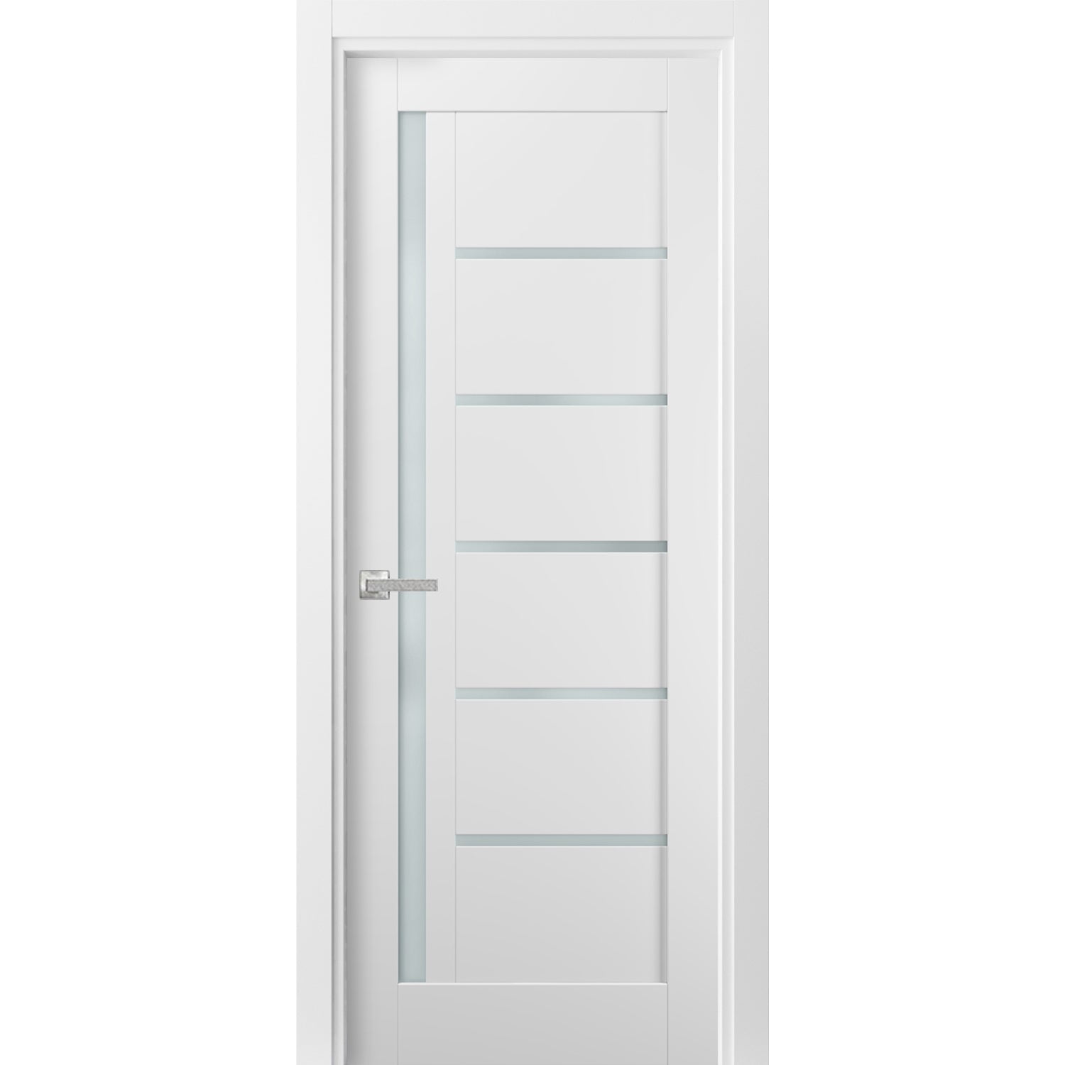 Pantry Kitchen Lite Door 24 x 80 with Hardware | Quadro 4088 White Silk with Frosted Opaque Glass | Single Panel Frame Trims | Bathroom Bedroom Sturdy Doors