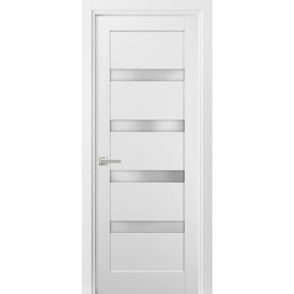 Pantry Kitchen Lite Door 24 x 80 with Hardware | Quadro 4113 White Silk with Frosted Opaque Glass | Single Panel Frame Trims | Bathroom Bedroom Sturdy Doors