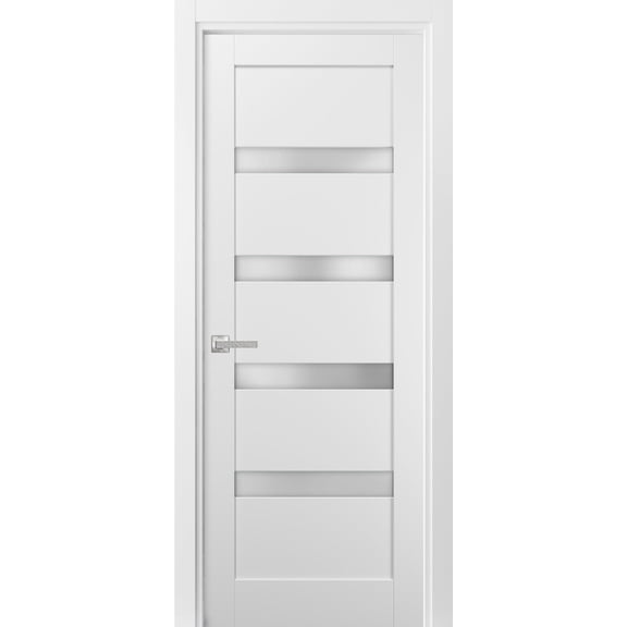 Pantry Kitchen Lite Door 24 x 80 with Hardware | Quadro 4113 White Silk with Frosted Opaque Glass | Single Panel Frame Trims | Bathroom Bedroom Sturdy Doors