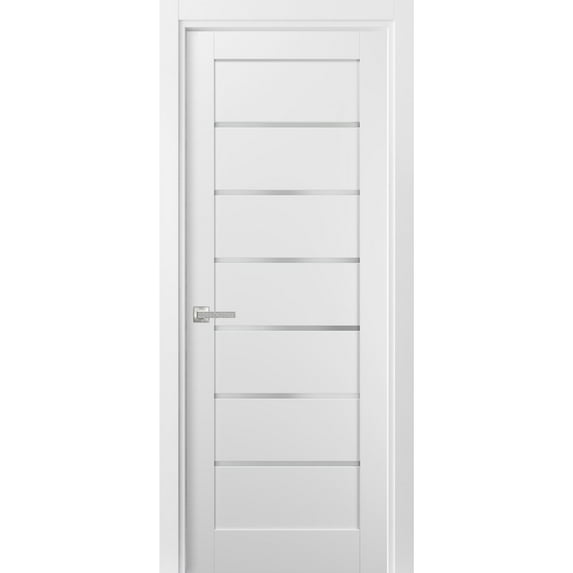Pantry Kitchen Lite Door 28 x 80 with Hardware | Quadro 4117 White Silk with Frosted Opaque Glass | Single Panel Frame Trims | Bathroom Bedroom Sturdy Doors