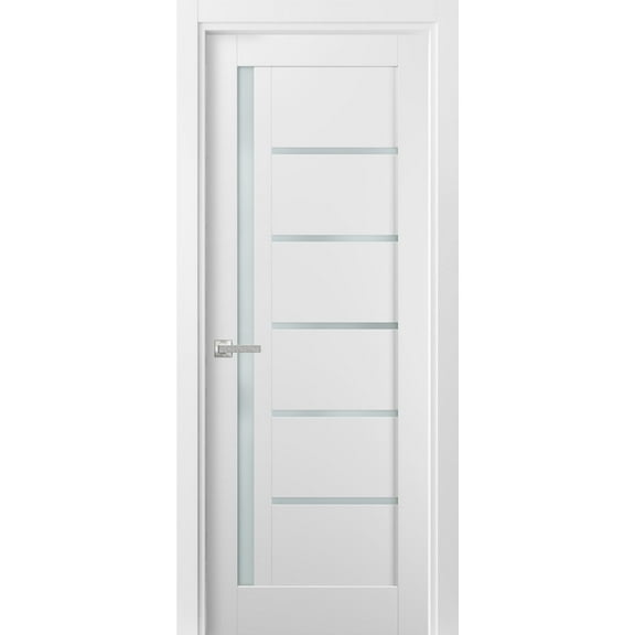Pantry Kitchen Lite Door 32 x 80 with Hardware | Quadro 4088 White Silk with Frosted Opaque Glass | Single Panel Frame Trims | Bathroom Bedroom Sturdy Doors