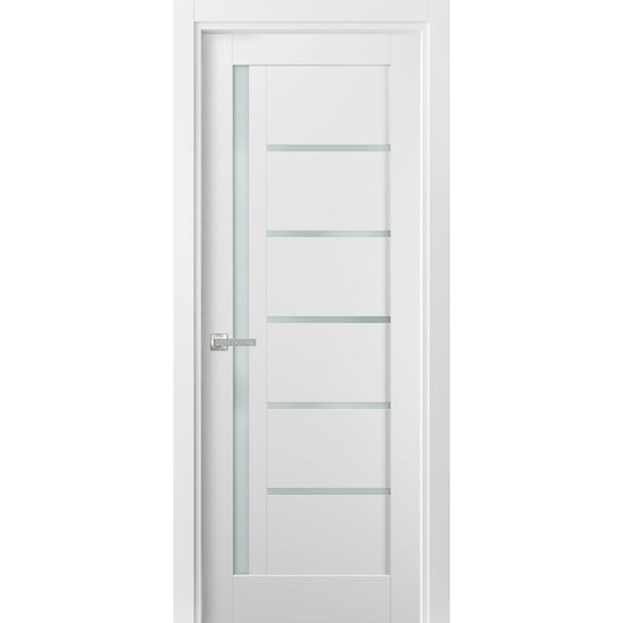 Pantry Kitchen Lite Door 32 x 96 with Hardware | Quadro 4088 White Silk with Frosted Opaque Glass | Single Panel Frame Trims | Bathroom Bedroom Sturdy Doors