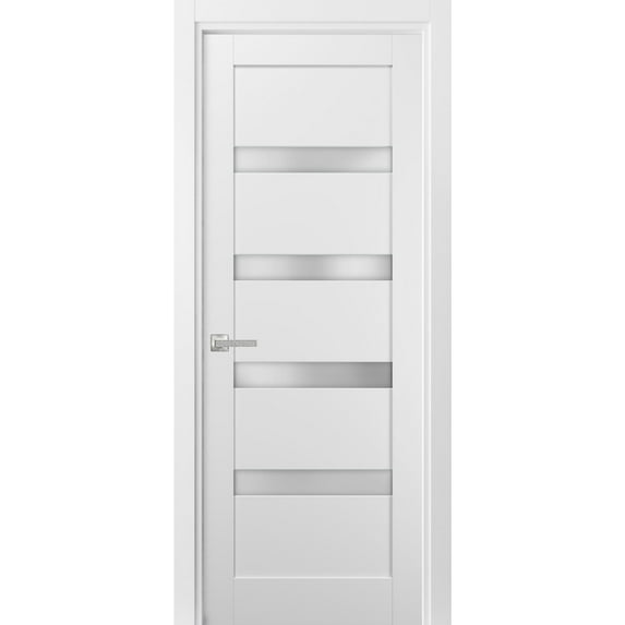 Pantry Kitchen Lite Door 42 x 80 with Hardware | Quadro 4113 White Silk with Frosted Opaque Glass | Single Panel Frame Trims | Bathroom Bedroom Sturdy Doors