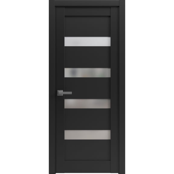 Pantry Kitchen Lite Door with Hardware | Quadro 4113 Matte Black with Frosted Opaque Glass | Single Panel Frame Trims | Bathroom Bedroom Sturdy Doors -24" x 84"