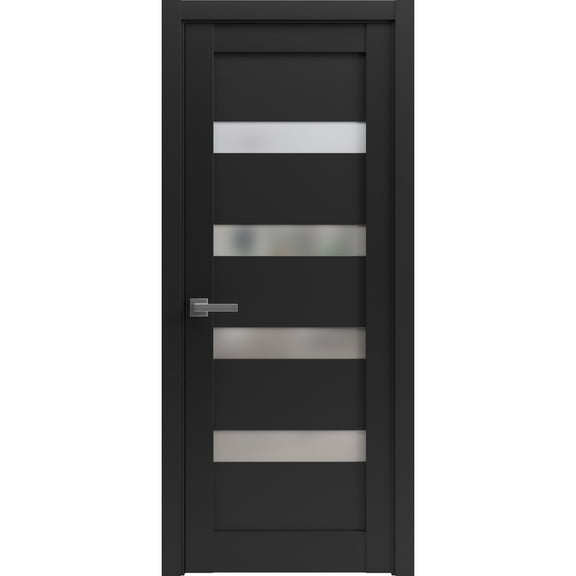 Pantry Kitchen Lite Door with Hardware | Quadro 4113 Matte Black with Frosted Opaque Glass | Single Panel Frame Trims | Bathroom Bedroom Sturdy Doors -24" x 96"