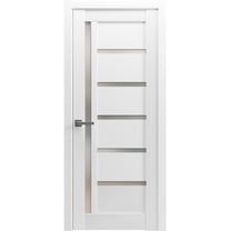 Pantry Kitchen Lite Pre-Hung Door with Hardware | Quadro 4088 White Silk with Frosted Opaque Glass | Single Panel Frame Trims | Bathroom Bedroom Sturdy Doors -18" x 84"