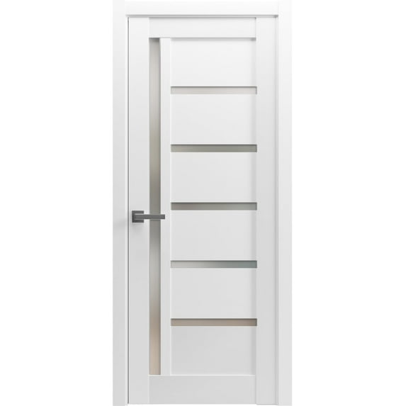 Pantry Kitchen Lite Pre-Hung Door with Hardware | Quadro 4088 White Silk with Frosted Opaque Glass | Single Panel Frame Trims | Bathroom Bedroom Sturdy Doors -42" x 96"
