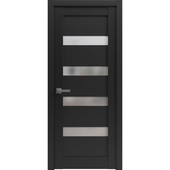 Pantry Kitchen Lite Pre-Hung Door with Hardware | Quadro 4113 Matte Black with Frosted Opaque Glass | Single Panel Frame Trims | Bathroom Bedroom Sturdy Doors -36" x 80"
