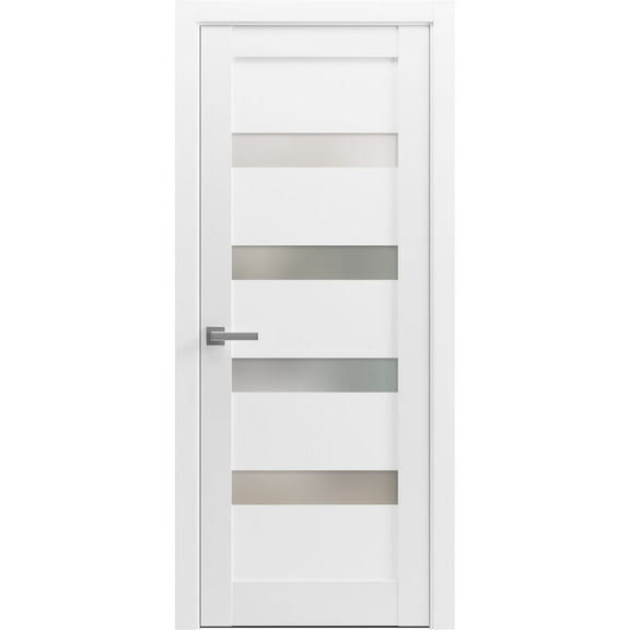 Pantry Kitchen Lite Pre-Hung Door with Hardware | Quadro 4113 White Silk with Frosted Opaque Glass | Single Panel Frame Trims | Bathroom Bedroom Sturdy Doors -18" x 80"