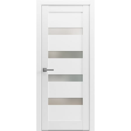 Pantry Kitchen Lite Pre-Hung Door with Hardware | Quadro 4113 White Silk with Frosted Opaque Glass | Single Panel Frame Trims | Bathroom Bedroom Sturdy Doors -24" x 80"