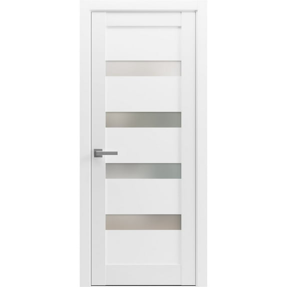 Pantry Kitchen Lite Pre-Hung Door with Hardware | Quadro 4113 White Silk with Frosted Opaque Glass | Single Panel Frame Trims | Bathroom Bedroom Sturdy Doors -42" x 84"