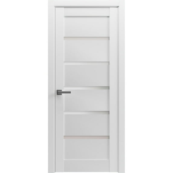 Pantry Kitchen Lite Pre-Hung Door with Hardware | Quadro 4117 White Silk with Frosted Opaque Glass | Single Panel Frame Trims | Bathroom Bedroom Sturdy Doors -18" x 80"