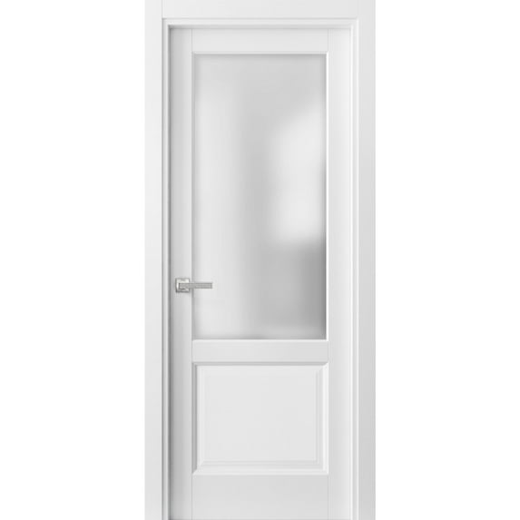Pantry Kitchen Lite Pre-Hung Door | Lucia 22 White Silk with Frosted Opaque Glass | Single Panel Frame Trims | Bathroom Bedroom Sturdy Doors-28" x 84"