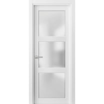 Pantry Kitchen Lite Pre-Hung Door | Lucia 2552 White Silk with Opaque Glass | Single Panel Frame Trims | Bathroom Bedroom Sturdy Doors-18" x 84"