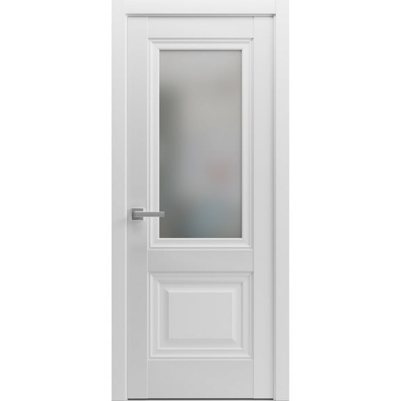 Pantry Kitchen Lite Pre-Hung Door | Lucia 8822 White Silk with Frosted Opaque Glass | Single Panel Frame Trims | Bathroom Bedroom Sturdy Doors-18" x 84"