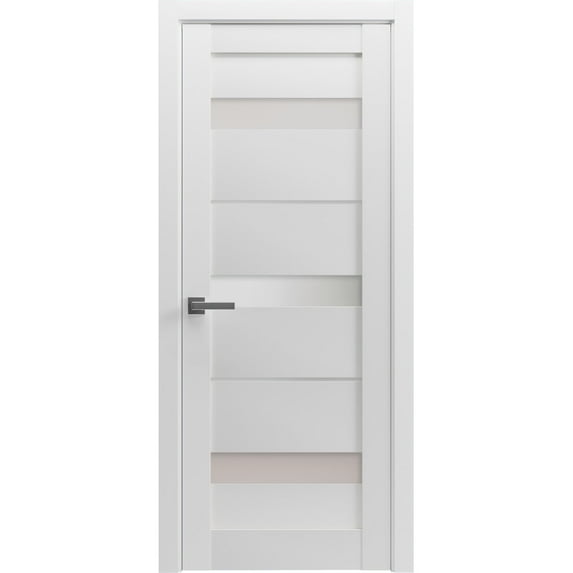 Pantry Kitchen Pre-Hung Lite Door with Hardware | Quadro 4055 White Silk with Frosted Opaque Glass | Single Panel Frame Trims | Bathroom Bedroom Sturdy Doors -42" x 84"