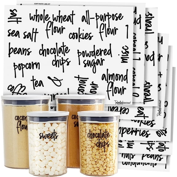 Pantry Labels for Food Containers - 157-Piece, Black Script Vinyl - Jar & Bin Labels & Food Storage Organization Stickers