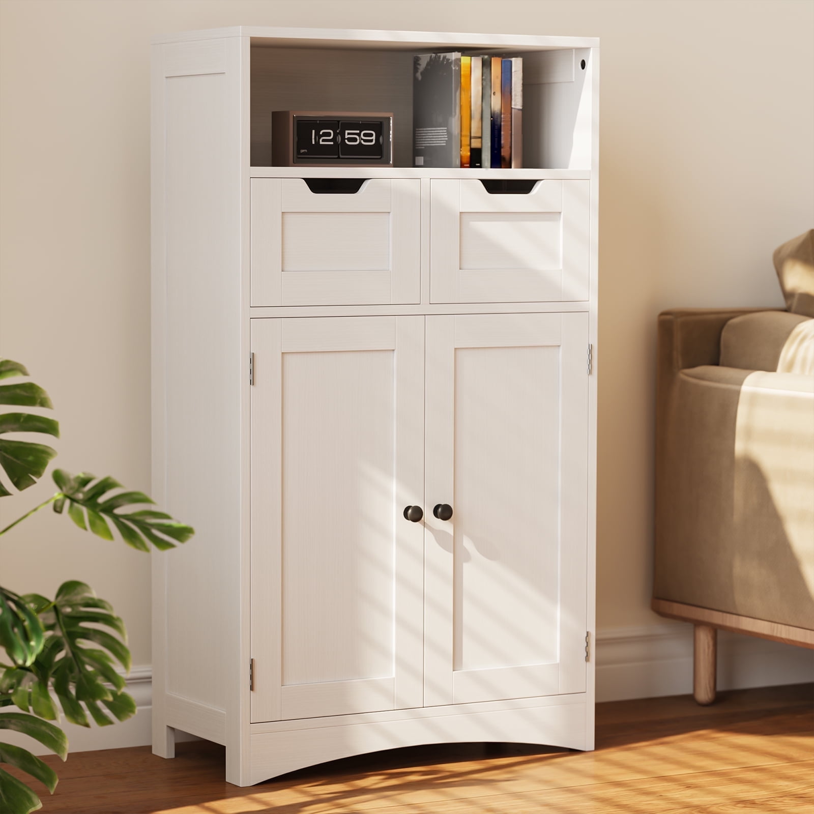 Pantry Cabinet, Lofka 43" Kitchen Pantry Storage Cabinet with 2 Magnetic Doors, 2 DIY Drawers, Adjustable Shelves, White