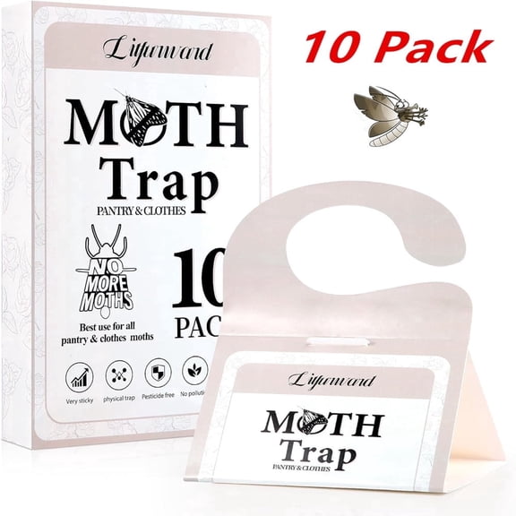 Pantry Moth Traps (10 Pack) with Extra Strength Pheromones | Non-Toxic Sticky Glue Trap for Food and Cupboard Moths in Your Kitchen | Trap Pantry Pests