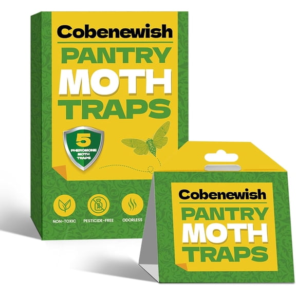 Pantry Moth Traps for House Indoor, Indian Meal Moths Repellent, Pheromone Pest Control Glue Trap for Kitchen, Cabinet, No Moth Ball, 5 Pack