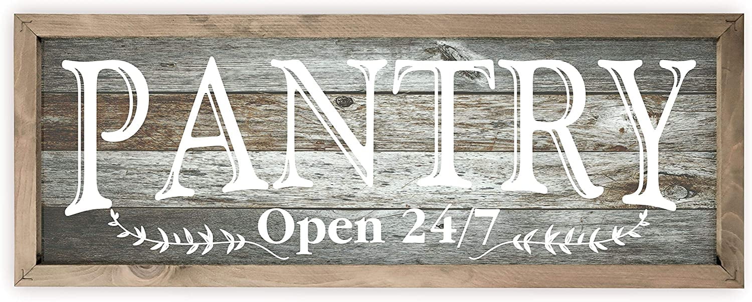 Pantry Open 24/7 White Rustic Wood Wall Sign 6x18