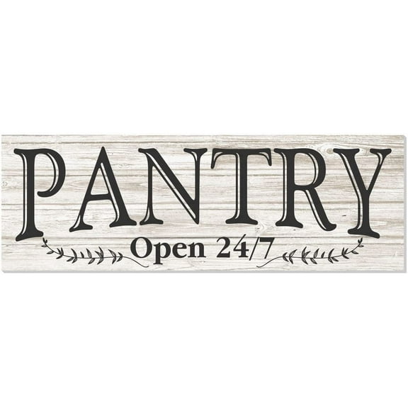 Pantry Open 24/7 White Rustic Wood Wall Sign 6x18 (White Unframed)