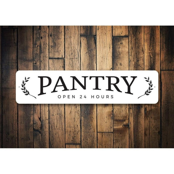 Pantry Open Novelty Decor, Metal Wall Sign - 4x18 Inches