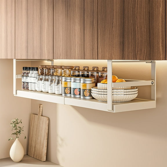 Pantry Organization Basket,Adjustable Under Shelf Storage,Kitchen and Bathroom Storage Rack,Steel Wire Storage Basket,Multi-Purpose Storage Solution,Space-Saving Organizer for Cupboard and Bathroom