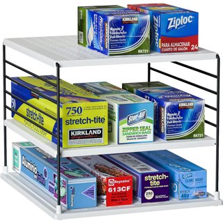 JUPELI Foil and Plastic Wrap Organizer, Adjustable Cabinet Rack, 2 Pack,  9.8in-15.6in, White