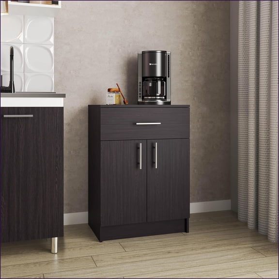 Pantry Organizer Cabinet 33 H, 1 Drawer, 2 Shelves, 2 Doors, Black Wengue | Engineered Wood