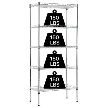 Pantry Shelving 5 Shelf Kitchen Racks and Shelves for Storage Small Standing Shelf Metal Shelving, Adjustable Organizer Racks Wire Shelving Unit for Laundry Bathroom Closet (Chrome)