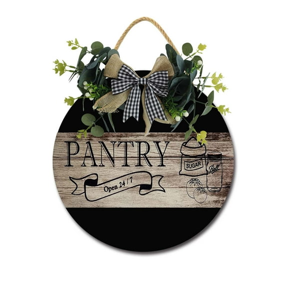 Pantry Sign Farmhouse Wood Sign Front Porch Decor Rustic Wooden Sign Wall Decor Hanging Wooden Decorations with Bow-Knot for Home Porch Wall Door, 11 x 11 inch