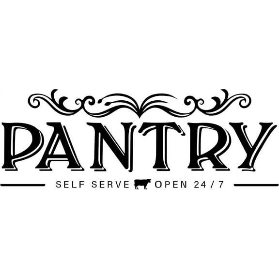 Pantry Sign Stickers Self Serve Pantry Door Declas Vinly Letter Sticker Open 24/7 DIY Art Quote Kitchen Wall Decor Vintage PVC Wall Art for Kitchen Restaurant Coffee Shop Store Office DIY
