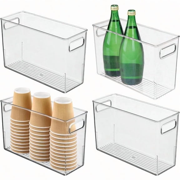 Pantry Storage Bins With Handles Organizer Bins For Cabinets Or Fridge Set Of 4 Clear