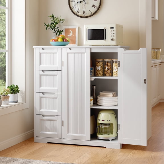 Pantry Storage Cabinet, Asofer Kitchen Side Storage Organizer with 2 Doors & Adjustable Shelves, for Living Room, Kitchen,Entryway, White