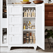 Pantry Storage Cabinet, Lofka 33" White Wood Kitchen Pantry Storage Cabinet with 4 Drawers, 1 Door and 3 Shelves for Dining Room|Bedroom
