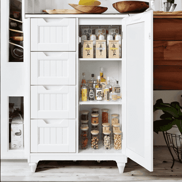 Pantry Storage Cabinet, Lofka 33" White Wood Kitchen Pantry Storage Cabinet with 4 Drawers, 1 Door and 3 Shelves for Dining Room|Bedroom