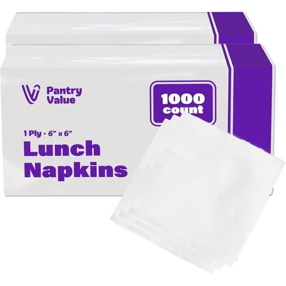 Pantry Value Disposable Napkins 6x6” White Dinner Napkins 1-Ply Table Napkins, 1000 Pack